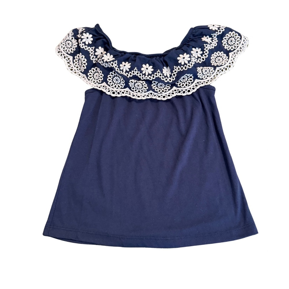 Charming Navy Kids Blouse with White Embroidery